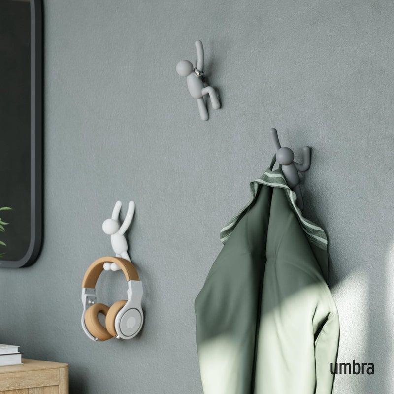 Umbra Buddy Wall Hooks â€“ Decorative Wall Mounted Coat Hooks for Hanging Coats, Scarves, Bags, Purses, Backpacks, Towels and More, Set of 3, Grey - Image 2